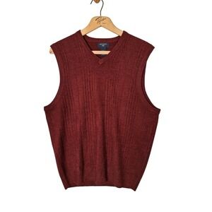 Vintage 90s Flecked Red Rust V Neck Cableknit Sweater Vest Men Medium Preppy